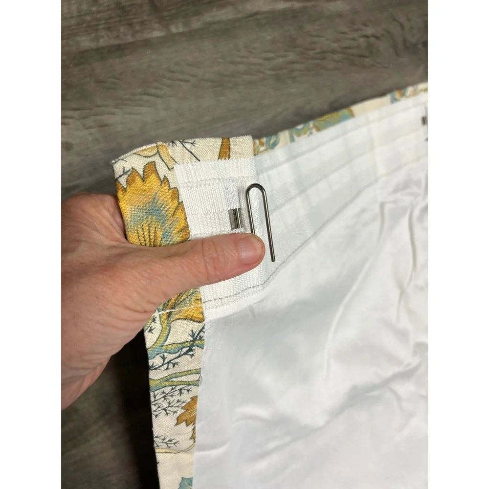 Pottery Barn Floral Linen Blend Lined Curtain Panels 50x84 Yellow Teal 2 Panels